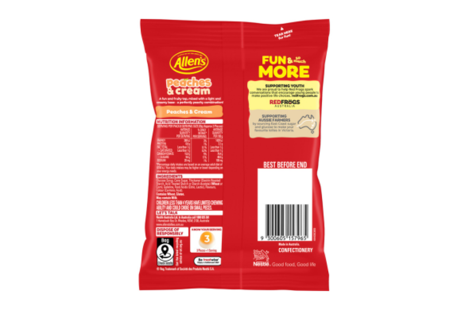 Allen's peaches and cream lolly bag back